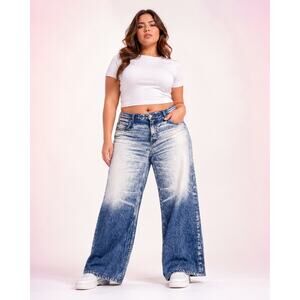 NWT Mila Rosabella Acid Wash Sweatpant Jeans Wide Leg‎ Flare Y2K Viral L